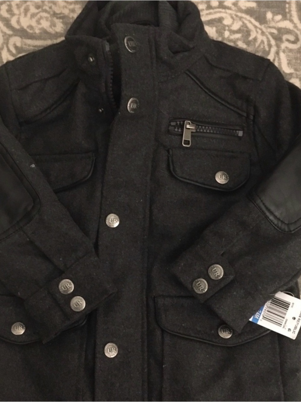 URBAN REPUBLIC Kids (24m) Dark Gray Wool-Blend Military Coat